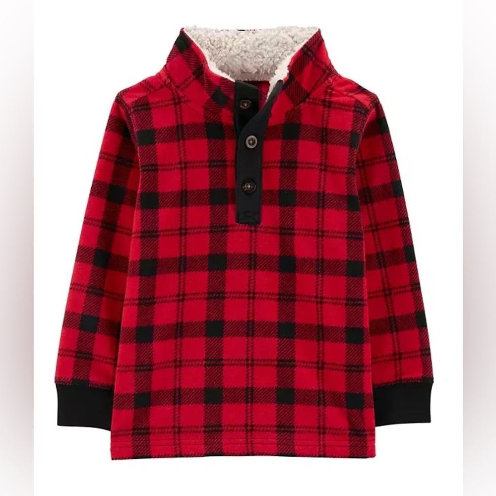 NWOT Carter’s Buffalo Plaid Sherpa-Lined Fleece Henley Pullover Size 4T